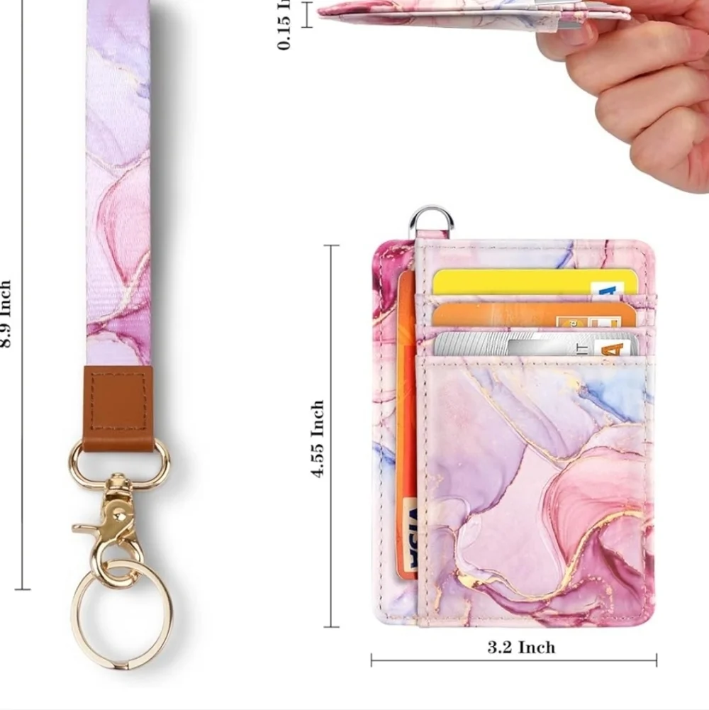 Pink Marble Card Holder with Strap